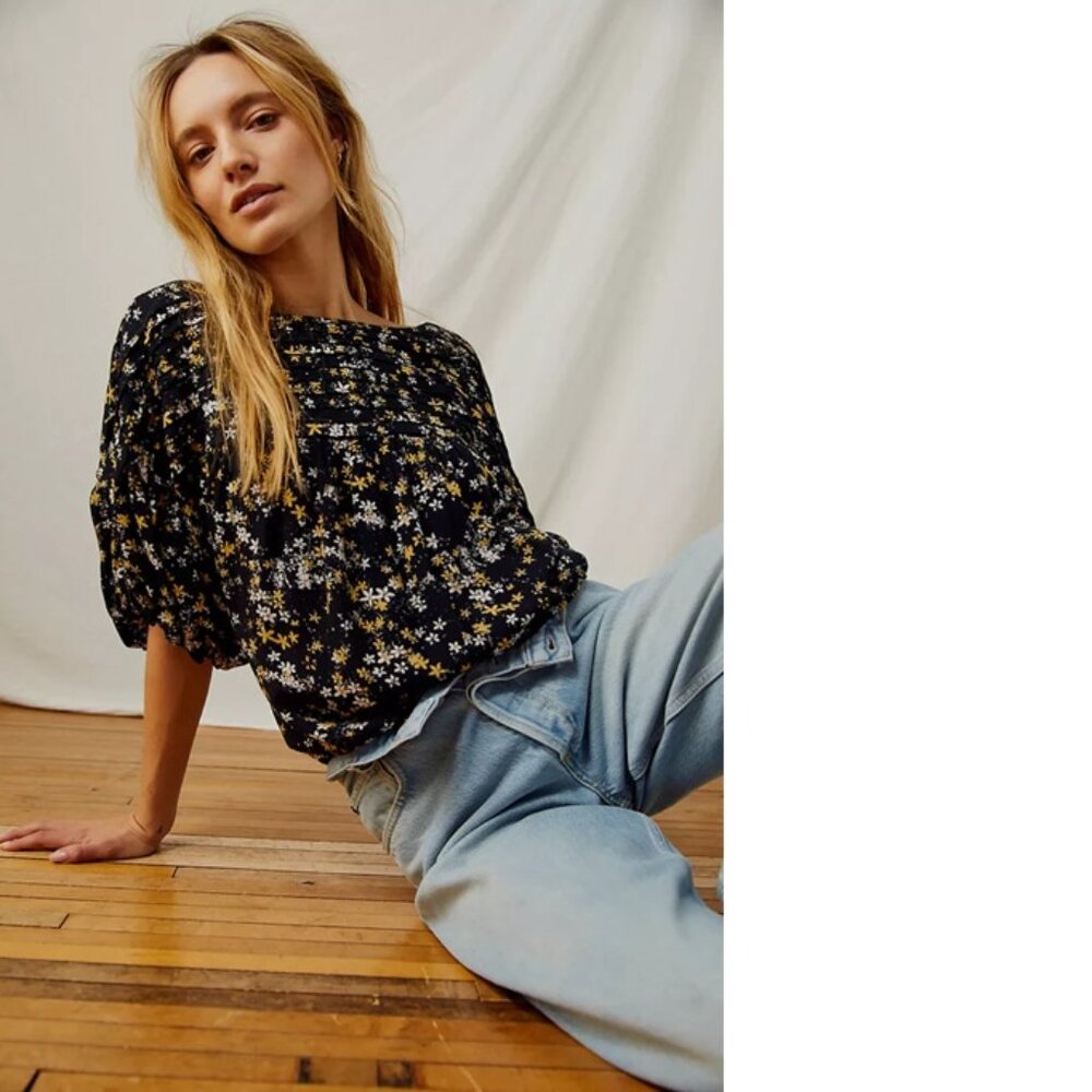 Free People Intimately Dessa Floral Print Body Suit Black Combo Medium